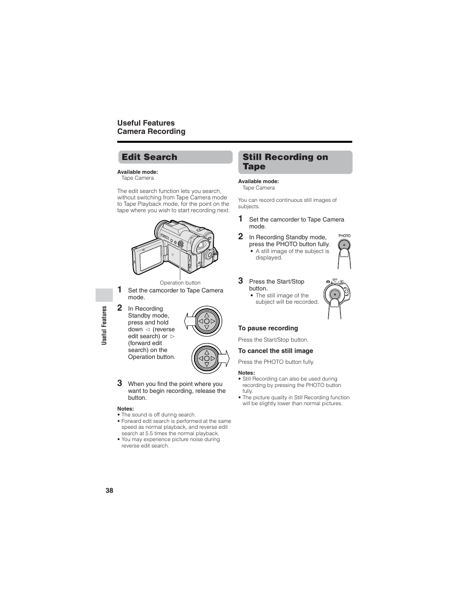 Still recording on tape, Edit search | Sharp VL-Z7U User Manual | Page 52 / 140