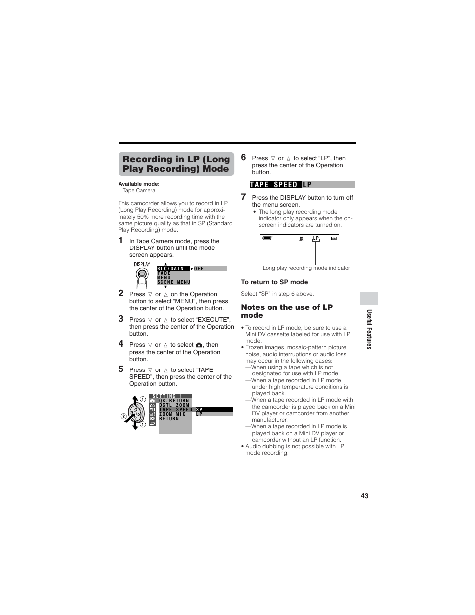 Recording in lp (long play recording) mode | Sharp VL-Z7U User Manual | Page 57 / 140