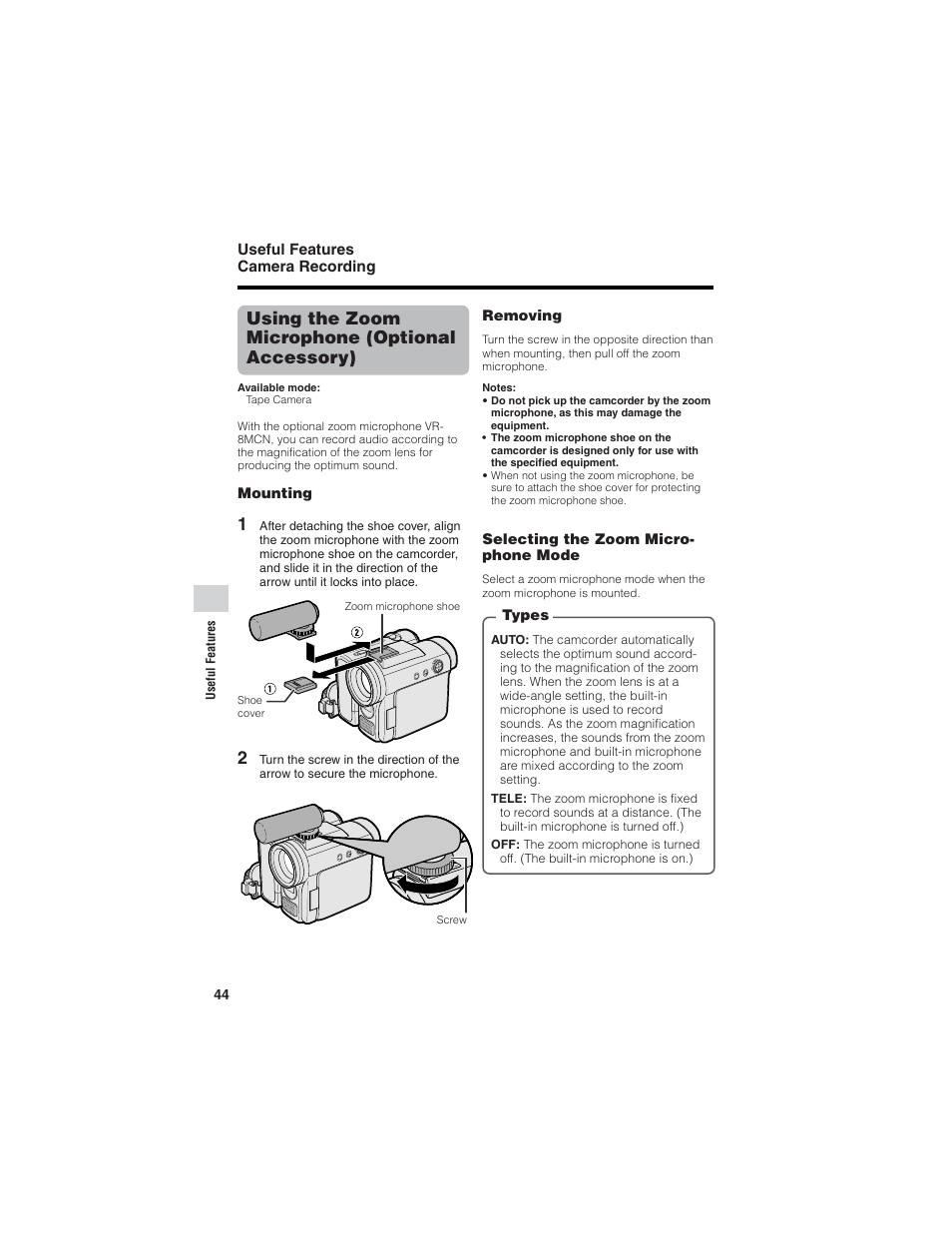Using the zoom microphone (optional accessory) | Sharp VL-Z7U User Manual | Page 58 / 140