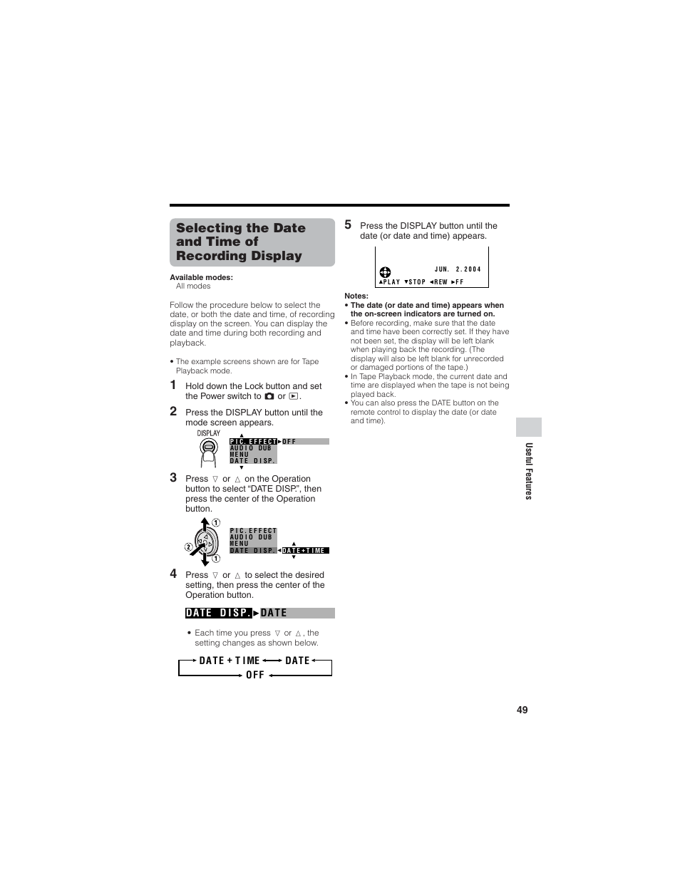 Selecting the date and time of recording display | Sharp VL-Z7U User Manual | Page 63 / 140