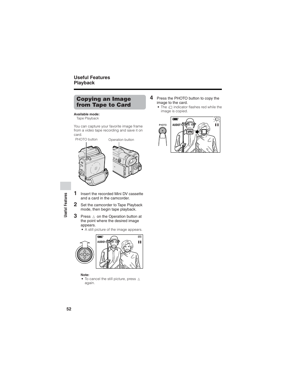 Copying an image from tape to card, Useful features playback | Sharp VL-Z7U User Manual | Page 66 / 140