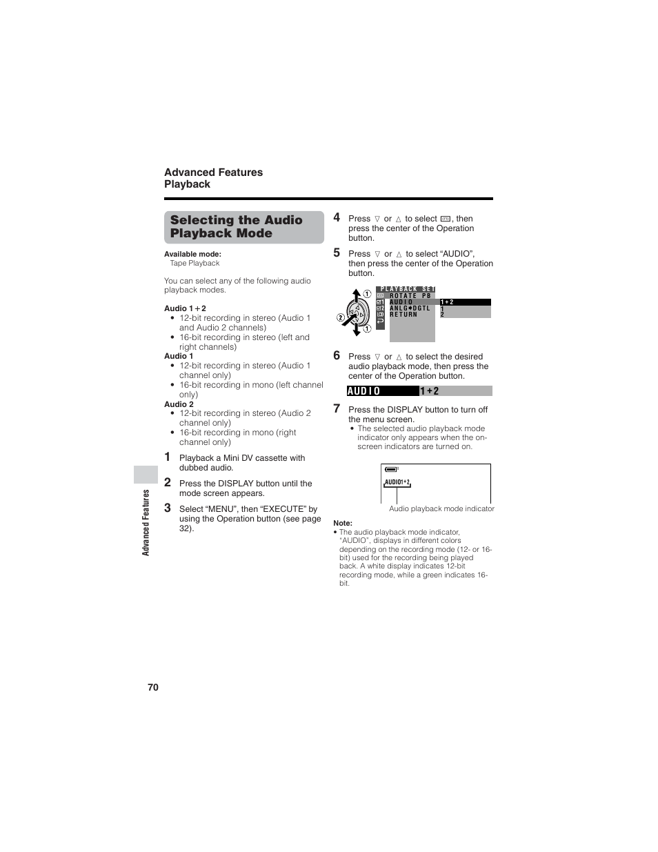 Selecting the audio playback mode | Sharp VL-Z7U User Manual | Page 84 / 140