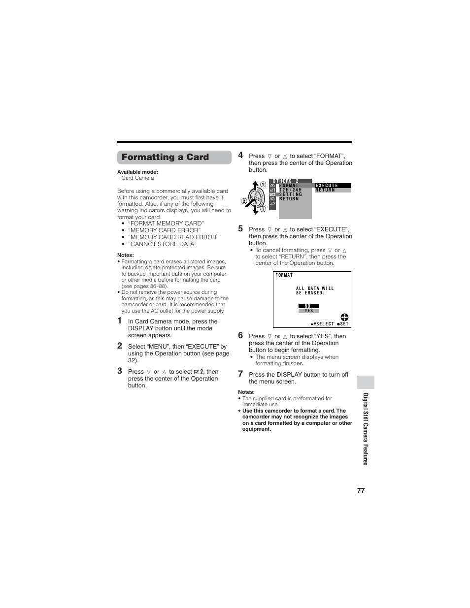 Formatting a card | Sharp VL-Z7U User Manual | Page 91 / 140