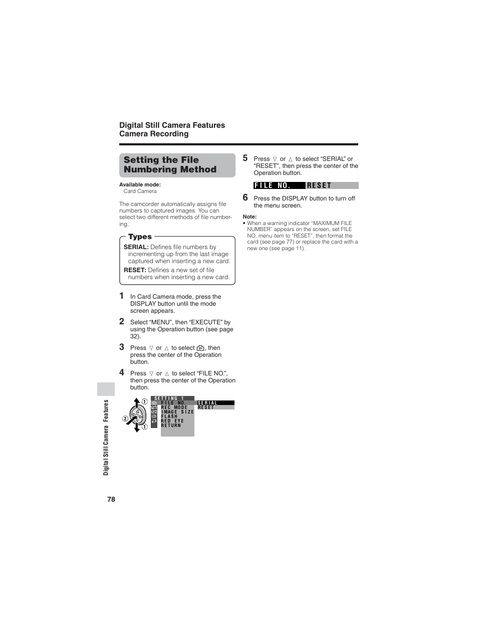 Setting the file numbering method | Sharp VL-Z7U User Manual | Page 92 / 140
