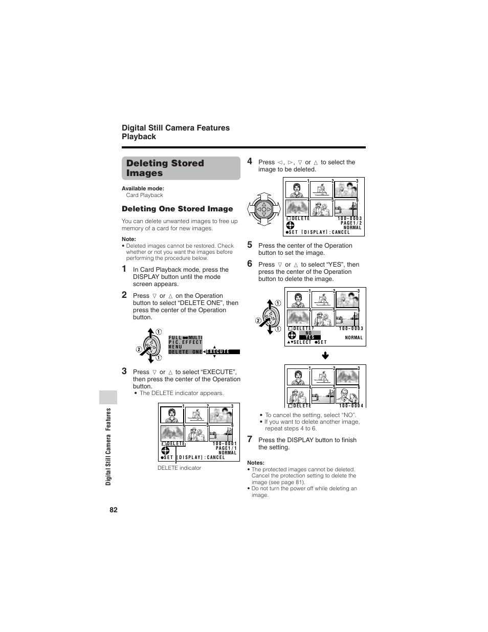 Deleting stored images, Digital still camera features playback, Deleting one stored image | Sharp VL-Z7U User Manual | Page 96 / 140