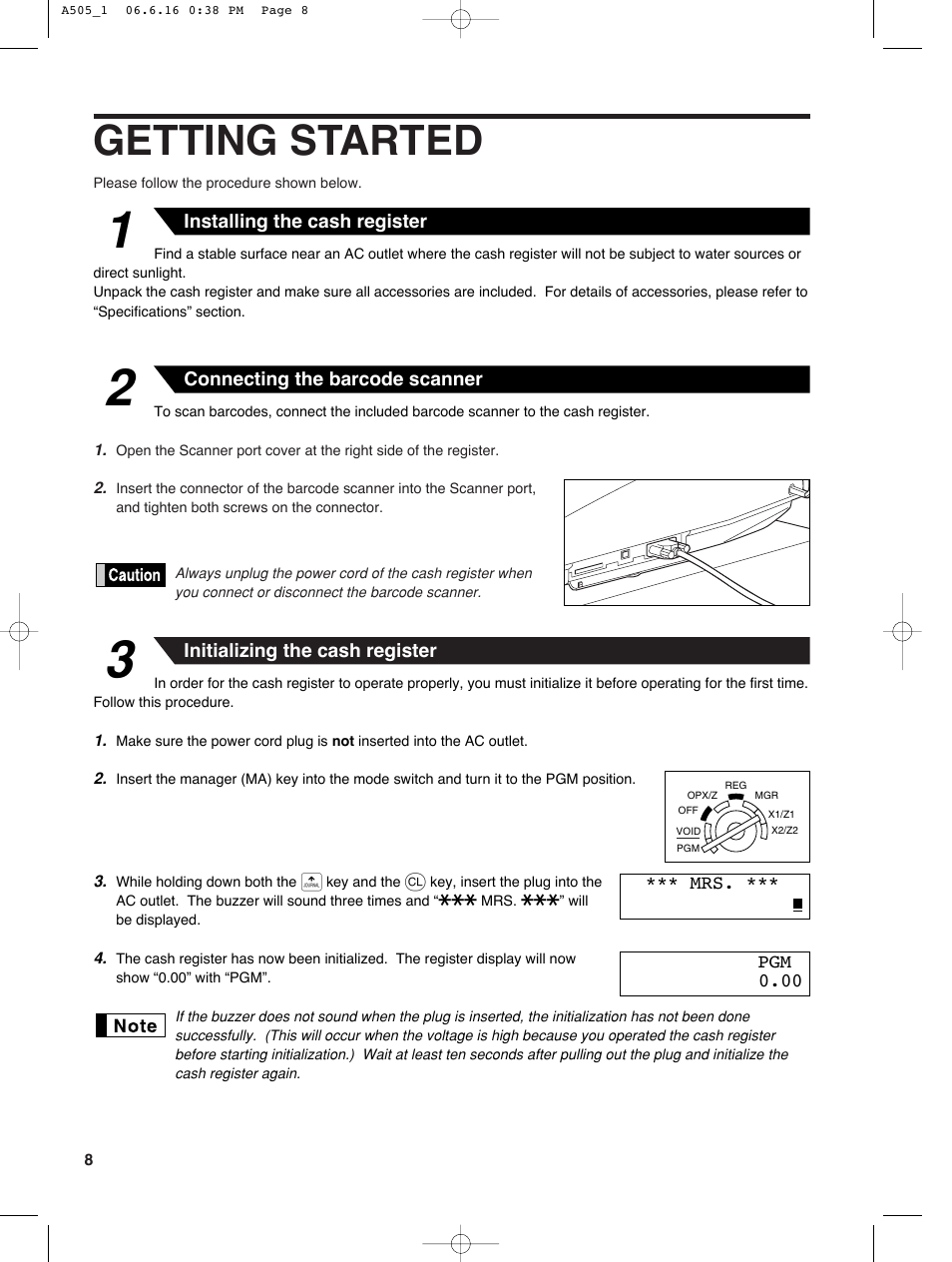 Getting started | Sharp Electronic Cash Register XE-A505 User Manual | Page 10 / 130