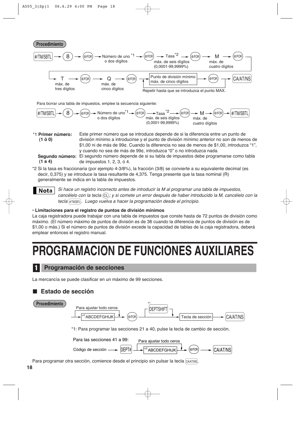 Programacion de funciones auxiliares, S@ s | Sharp Electronic Cash Register XE-A505 User Manual | Page 102 / 130