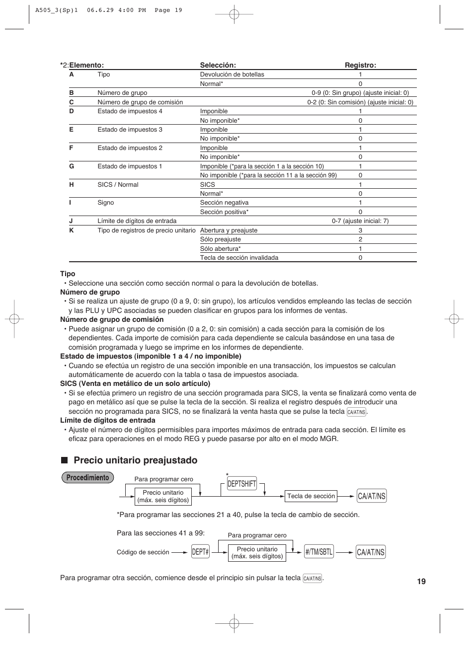 Precio unitario preajustado | Sharp Electronic Cash Register XE-A505 User Manual | Page 103 / 130