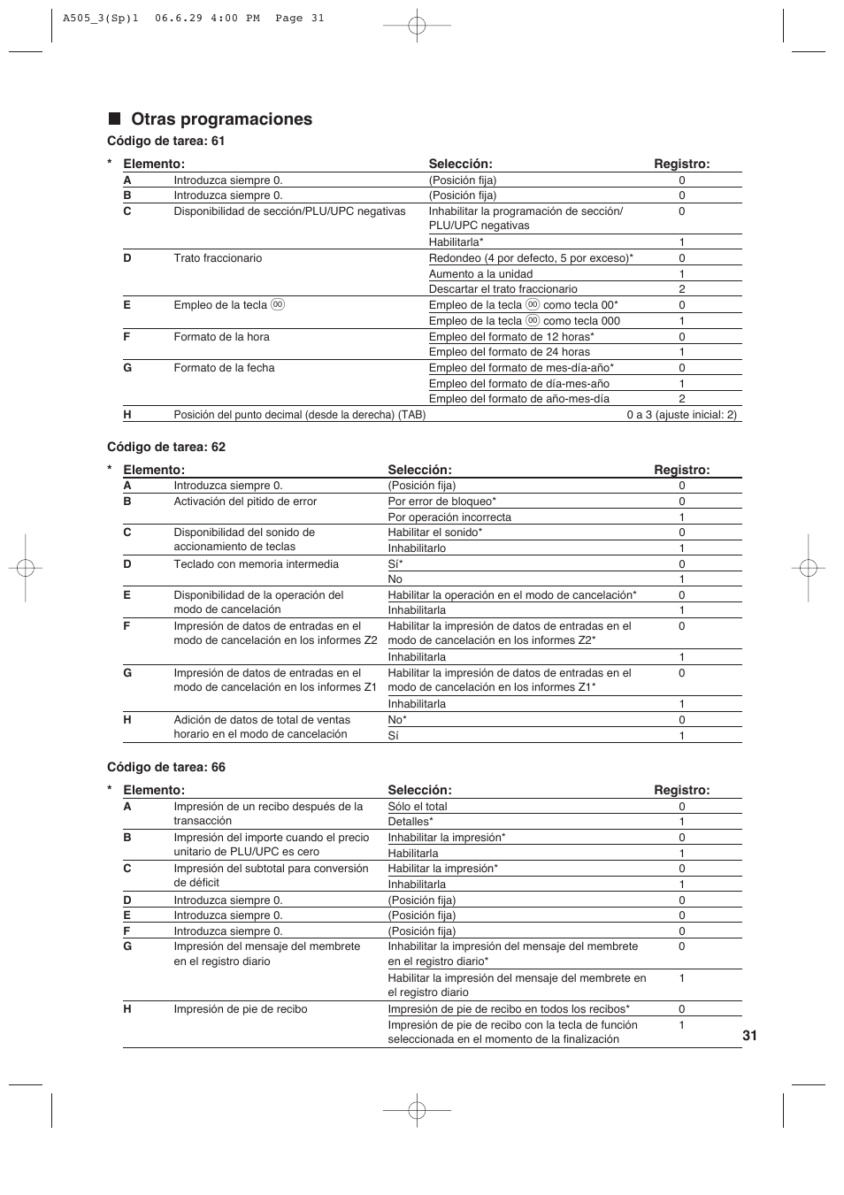 Otras programaciones | Sharp Electronic Cash Register XE-A505 User Manual | Page 115 / 130