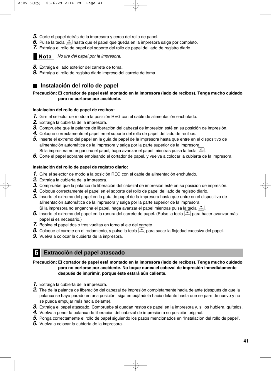 Sharp Electronic Cash Register XE-A505 User Manual | Page 125 / 130