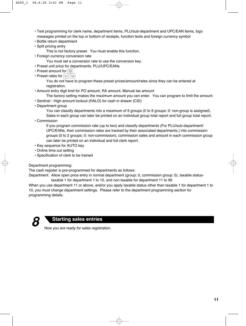 Sharp Electronic Cash Register XE-A505 User Manual | Page 13 / 130