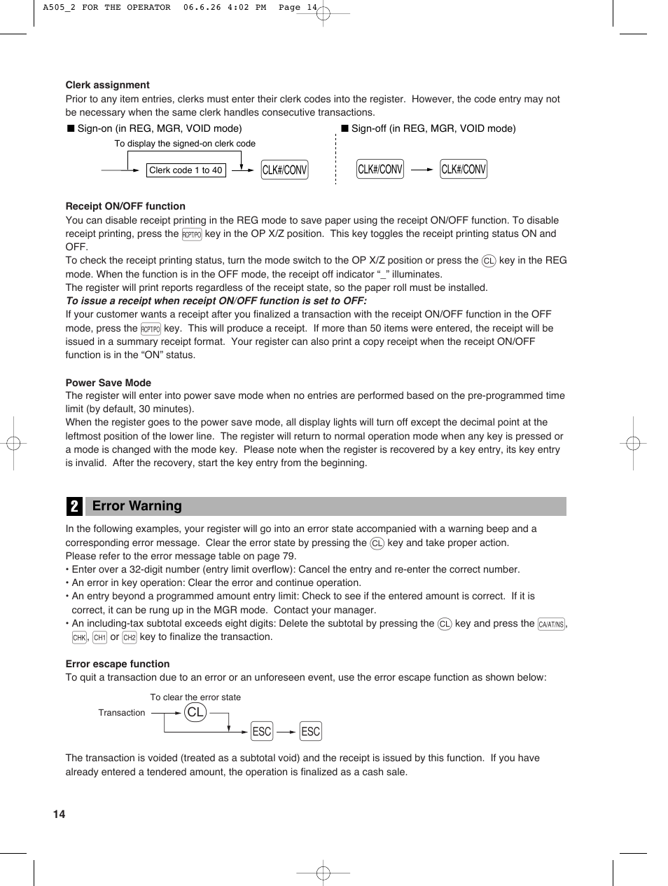 Sharp Electronic Cash Register XE-A505 User Manual | Page 16 / 130