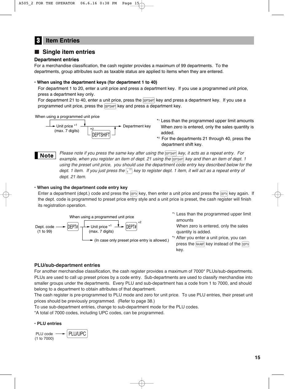 Single item entries, Item entries | Sharp Electronic Cash Register XE-A505 User Manual | Page 17 / 130