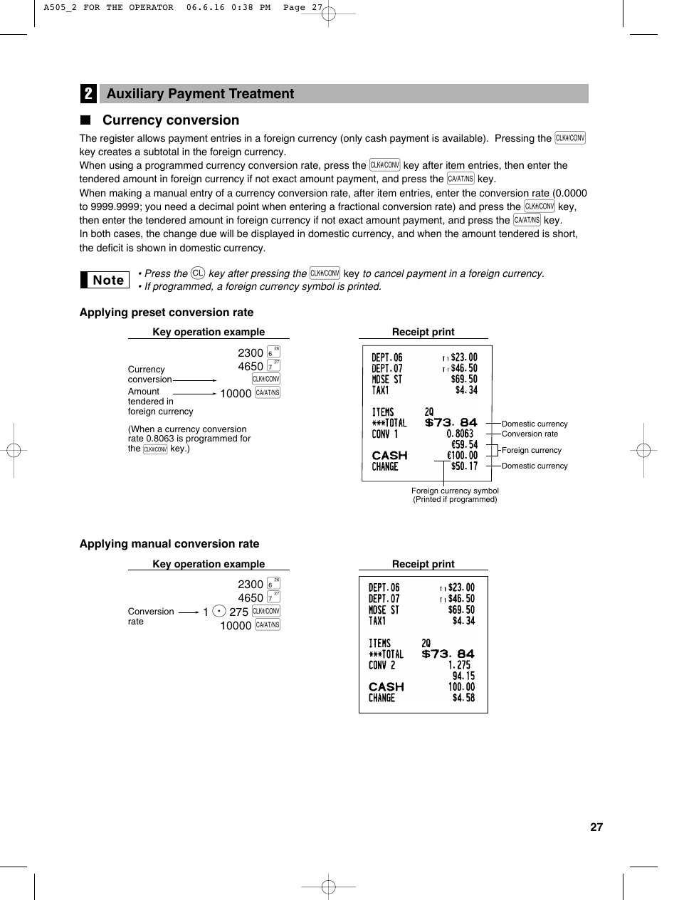 Sharp Electronic Cash Register XE-A505 User Manual | Page 29 / 130