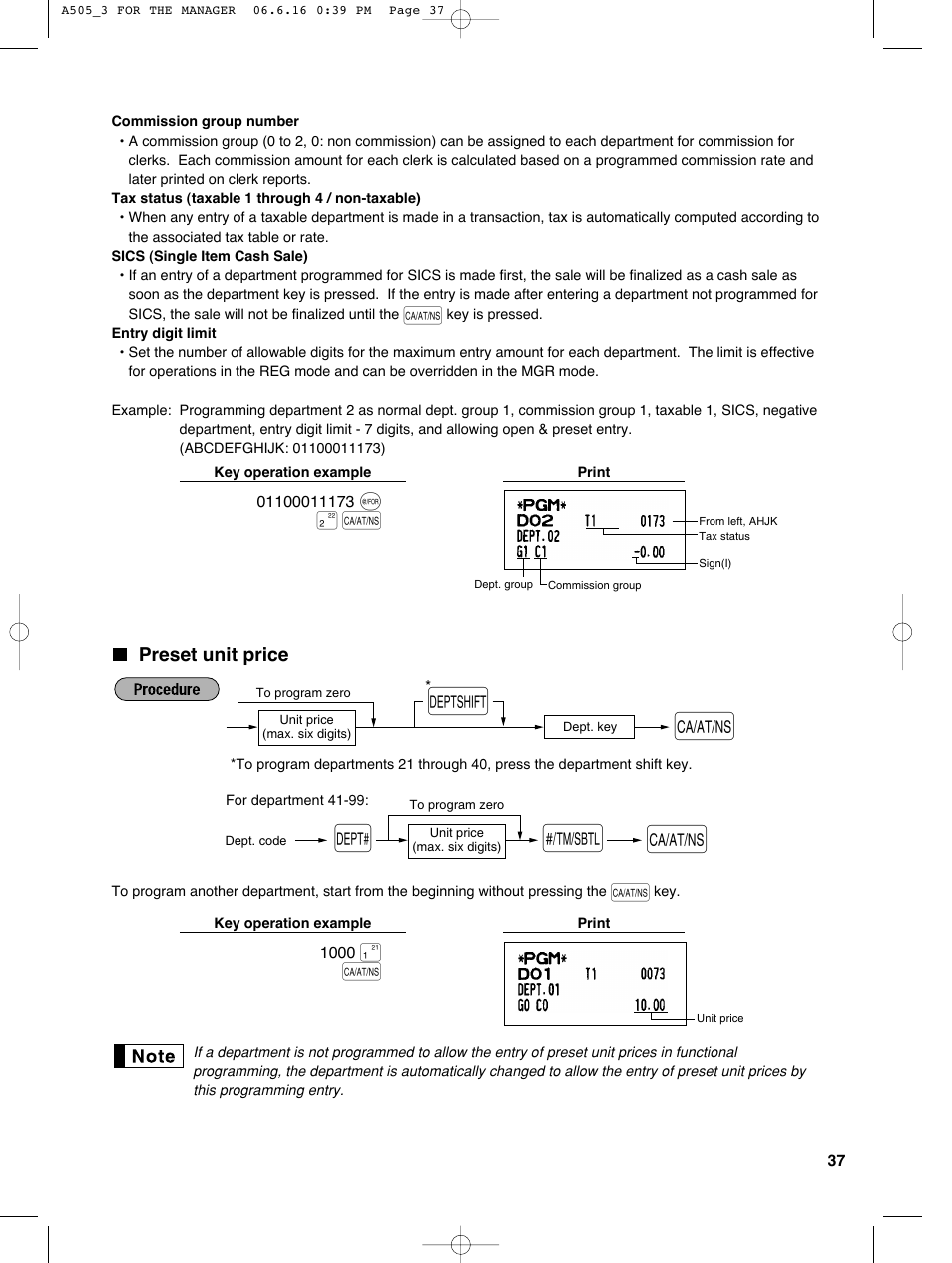 Sharp Electronic Cash Register XE-A505 User Manual | Page 39 / 130