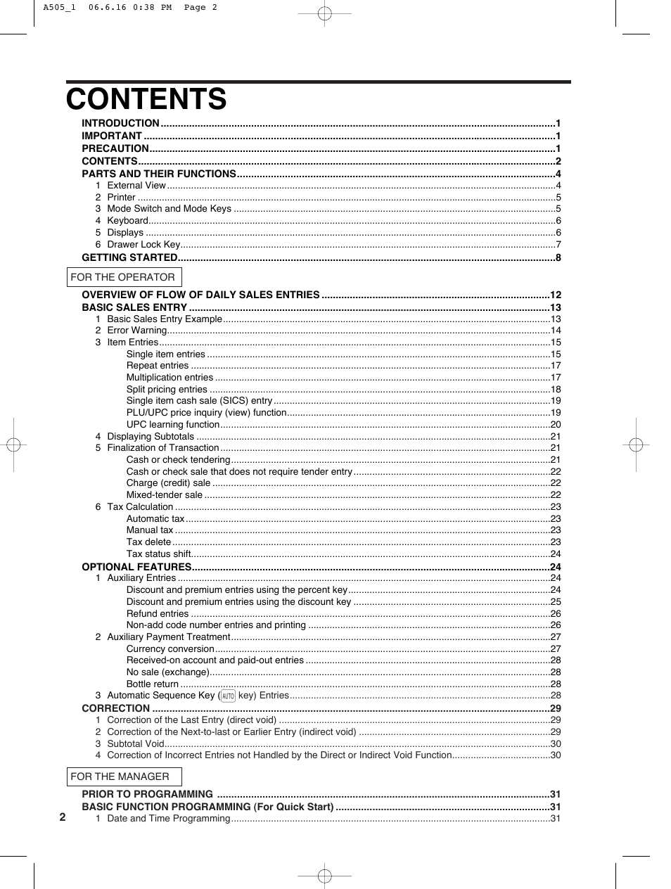 Sharp Electronic Cash Register XE-A505 User Manual | Page 4 / 130