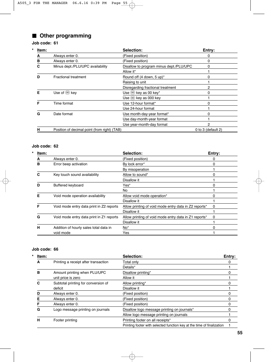Other programming | Sharp Electronic Cash Register XE-A505 User Manual | Page 57 / 130