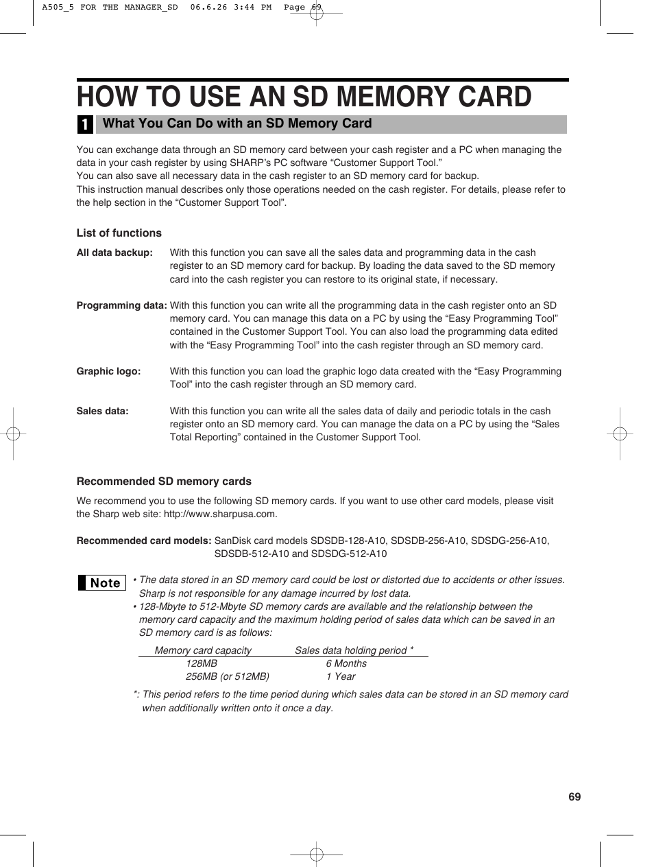 Sharp Electronic Cash Register XE-A505 User Manual | Page 71 / 130