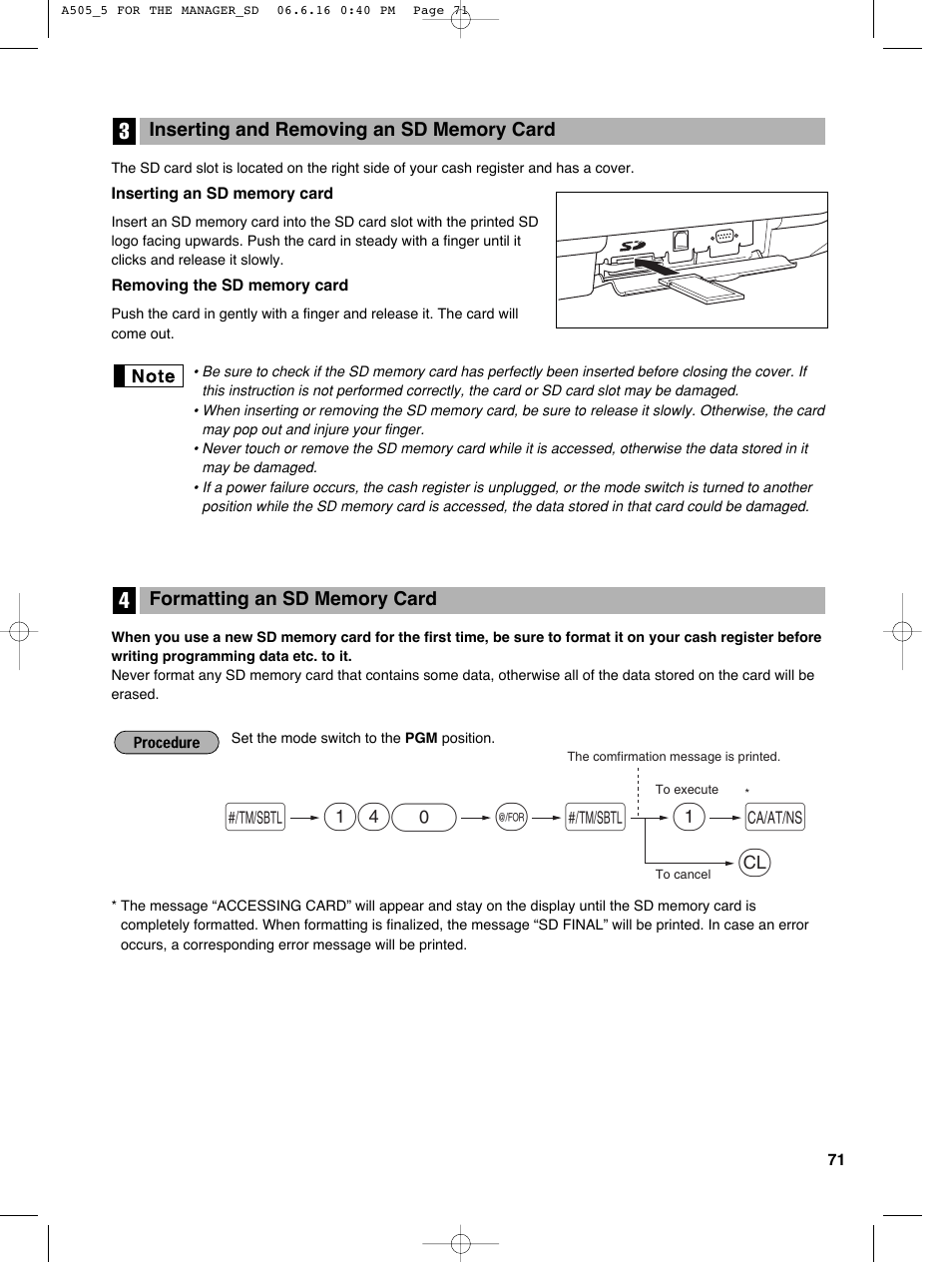S@ 140 a | Sharp Electronic Cash Register XE-A505 User Manual | Page 73 / 130