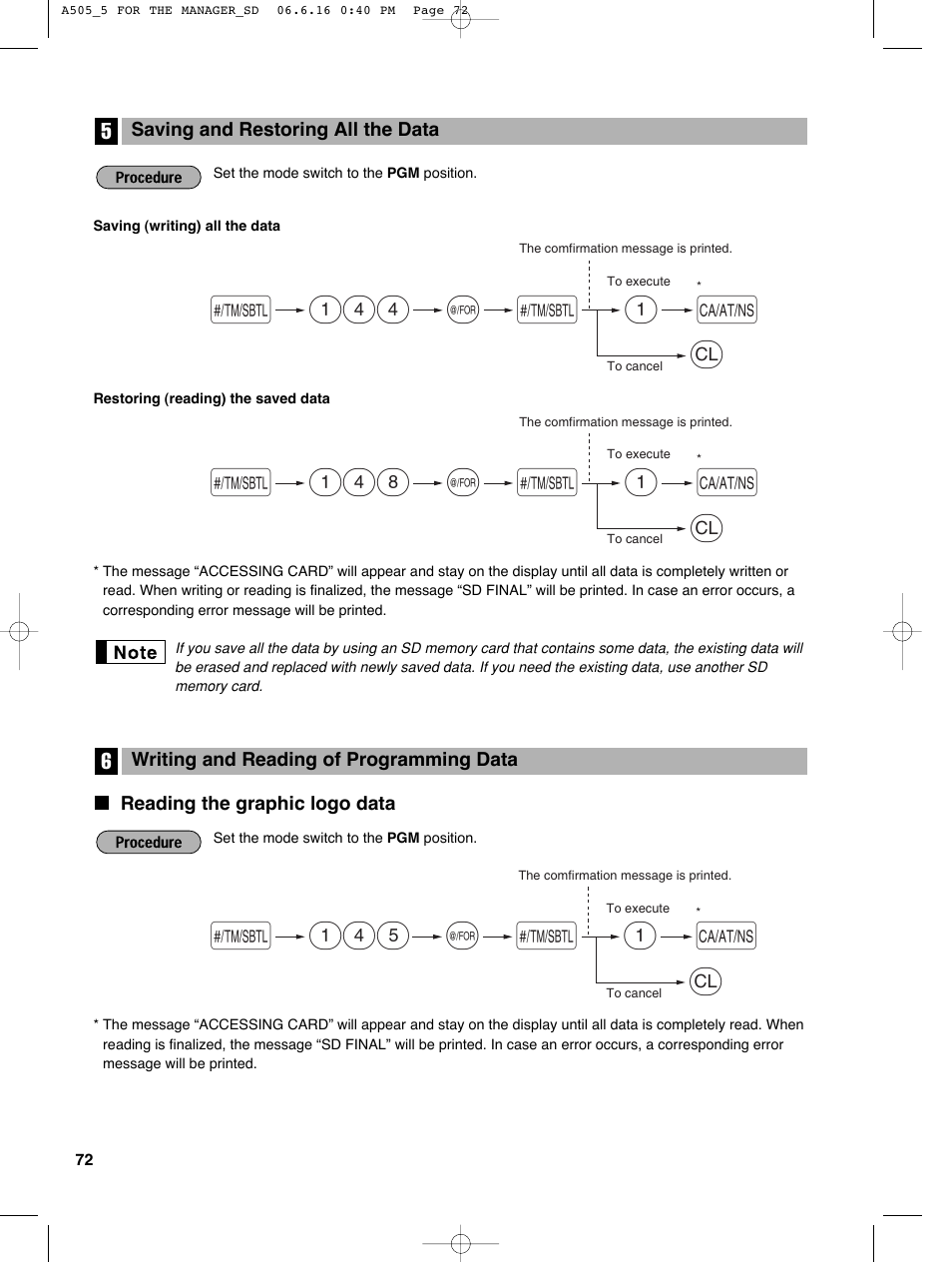 S@ 145 a, S@ 148 a, S@ 144 a | Sharp Electronic Cash Register XE-A505 User Manual | Page 74 / 130