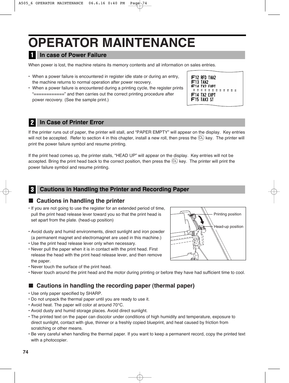 Operator maintenance | Sharp Electronic Cash Register XE-A505 User Manual | Page 76 / 130