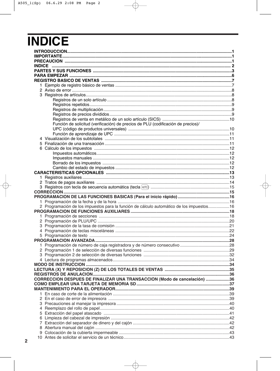 Indice | Sharp Electronic Cash Register XE-A505 User Manual | Page 86 / 130