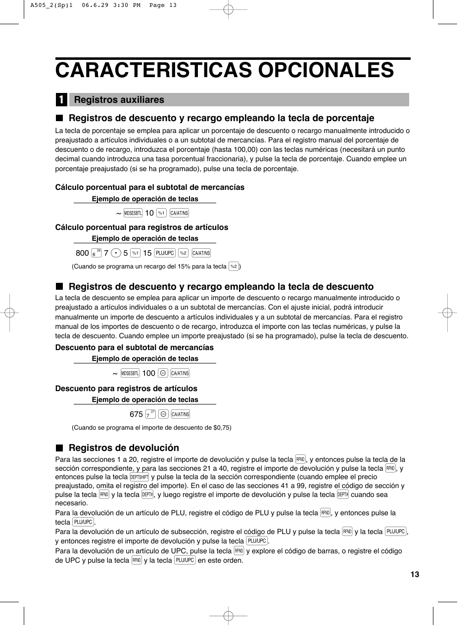 Caracteristicas opcionales, O & a | Sharp Electronic Cash Register XE-A505 User Manual | Page 97 / 130