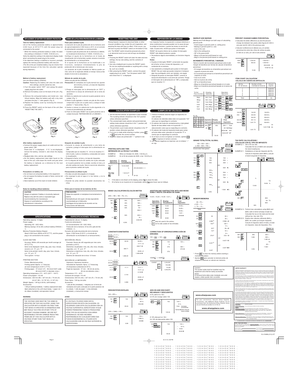 Sharp EL-2196BL User Manual | Page 2 / 2