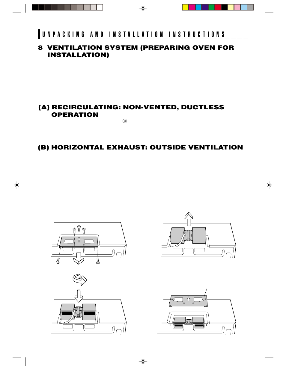 B) horizontal exhaust: outside ventilation | Sharp R-1406 User Manual | Page 10 / 32