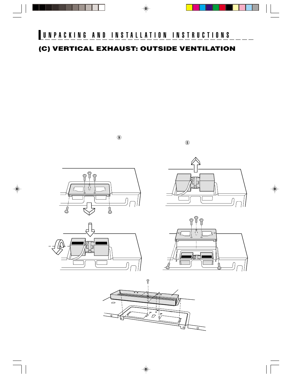 C) vertical exhaust: outside ventilation | Sharp R-1406 User Manual | Page 11 / 32