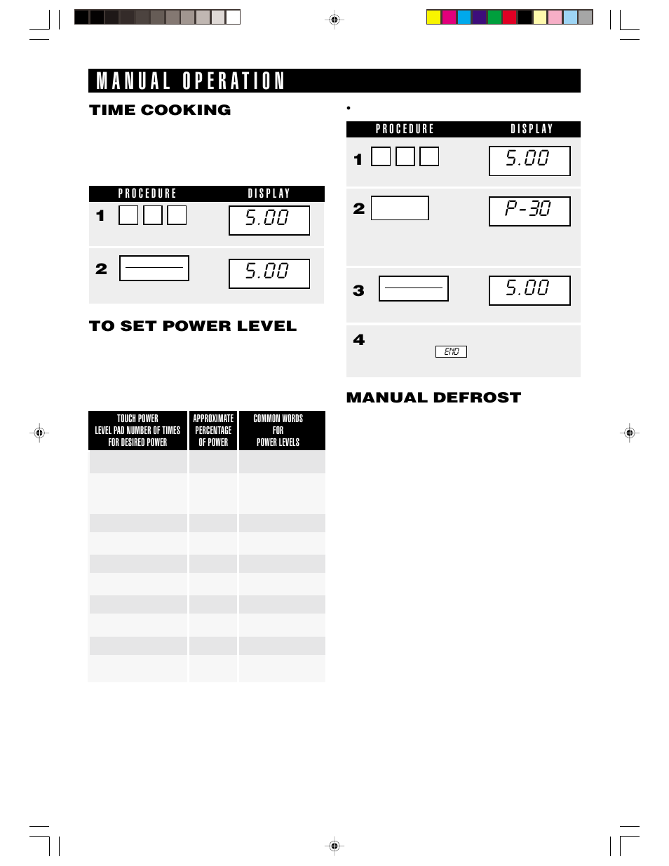 Manual defrost, Time cooking | Sharp R-1406 User Manual | Page 21 / 32