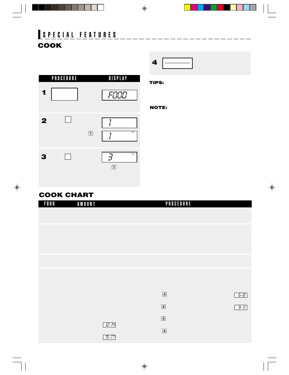 Food 1 1, Cook chart, Cook | Sharp R-1406 User Manual | Page 24 / 32