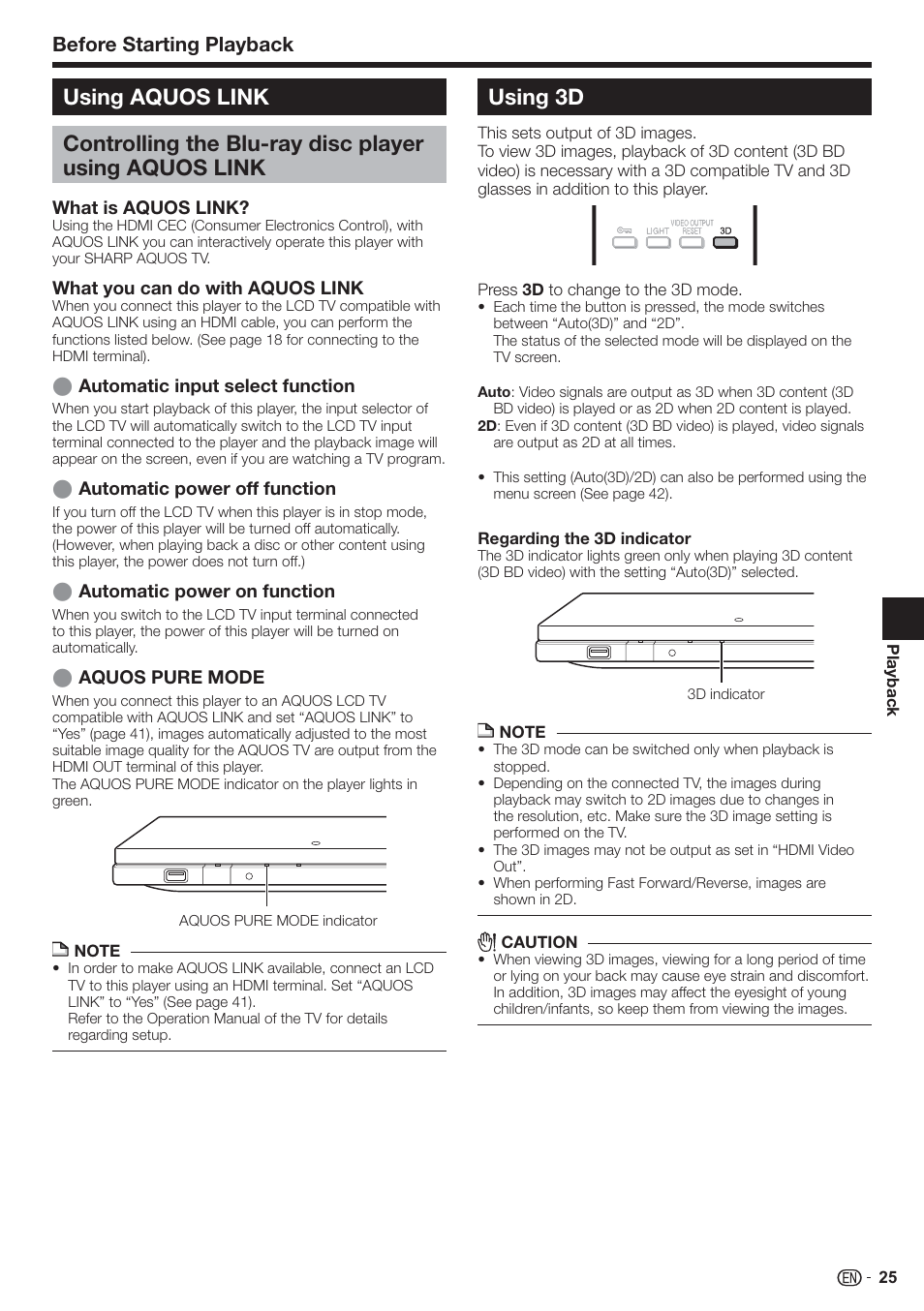 Using 3d, Before starting playback | Sharp AQUOS BD-HP90U User Manual | Page 27 / 81