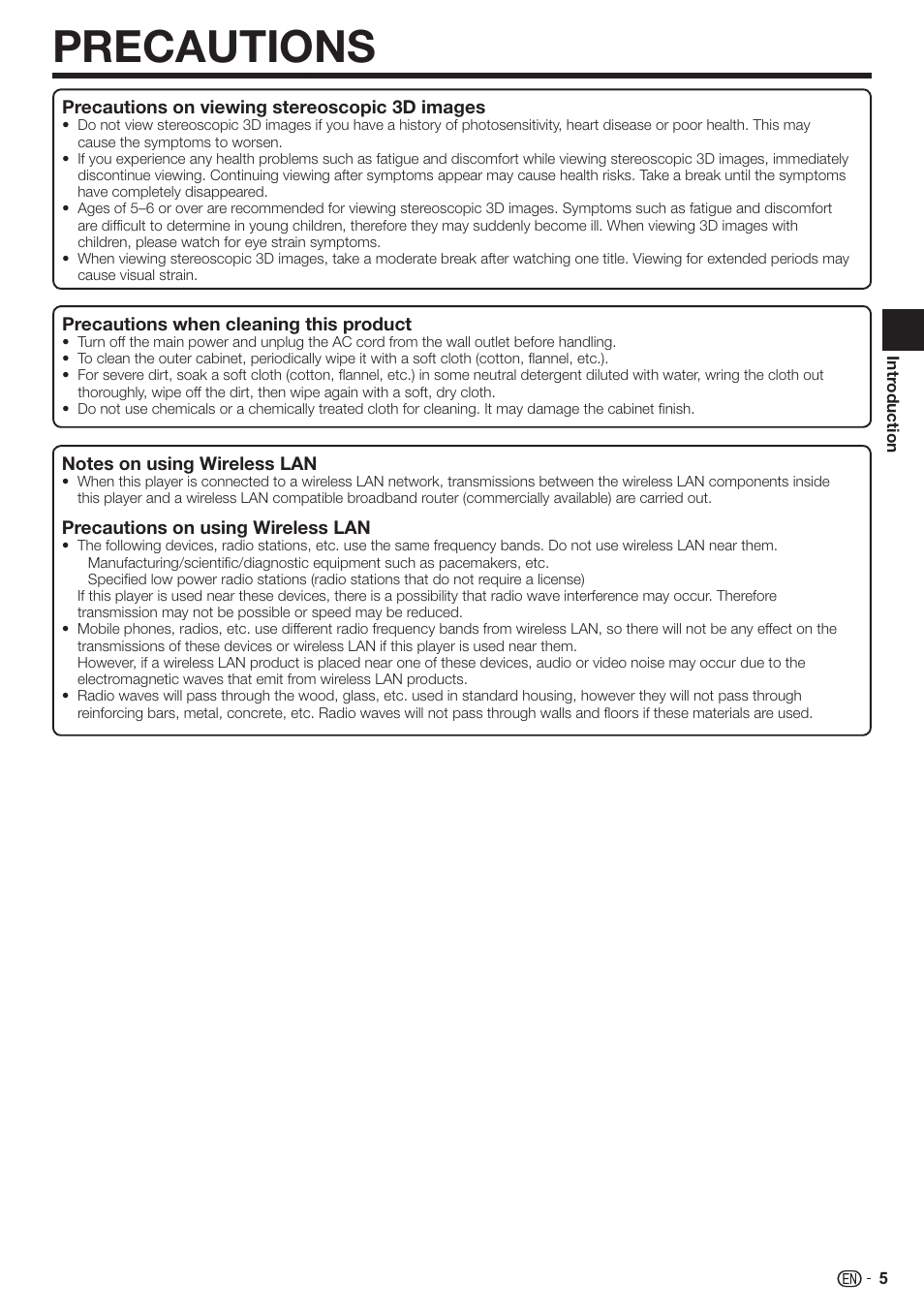 Precautions | Sharp AQUOS BD-HP90U User Manual | Page 7 / 81