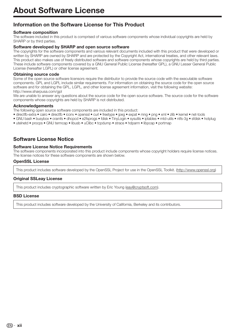 About software license, Software license notice | Sharp AQUOS BD-HP90U User Manual | Page 70 / 81