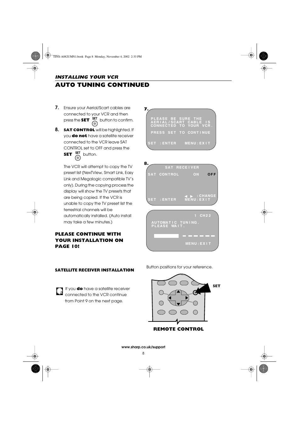 Auto tuning continued | Sharp VC-MH835HM User Manual | Page 10 / 54