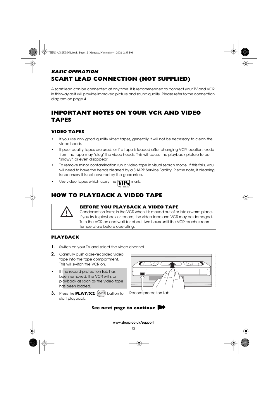 Scart lead connection (not supplied), How to playback a video tape | Sharp VC-MH835HM User Manual | Page 14 / 54