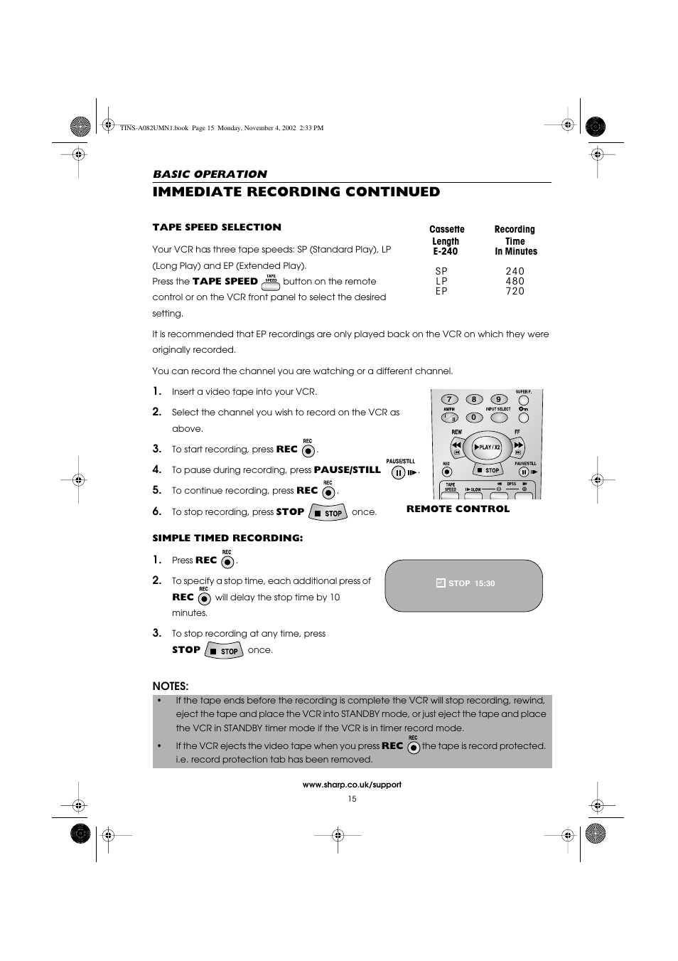 Immediate recording continued | Sharp VC-MH835HM User Manual | Page 17 / 54