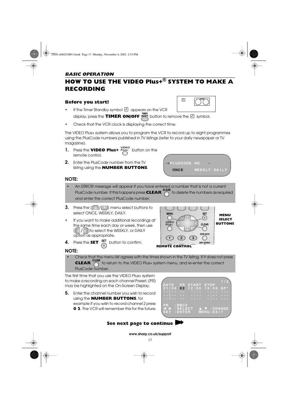 How to use the video plus, System to make a recording | Sharp VC-MH835HM User Manual | Page 19 / 54