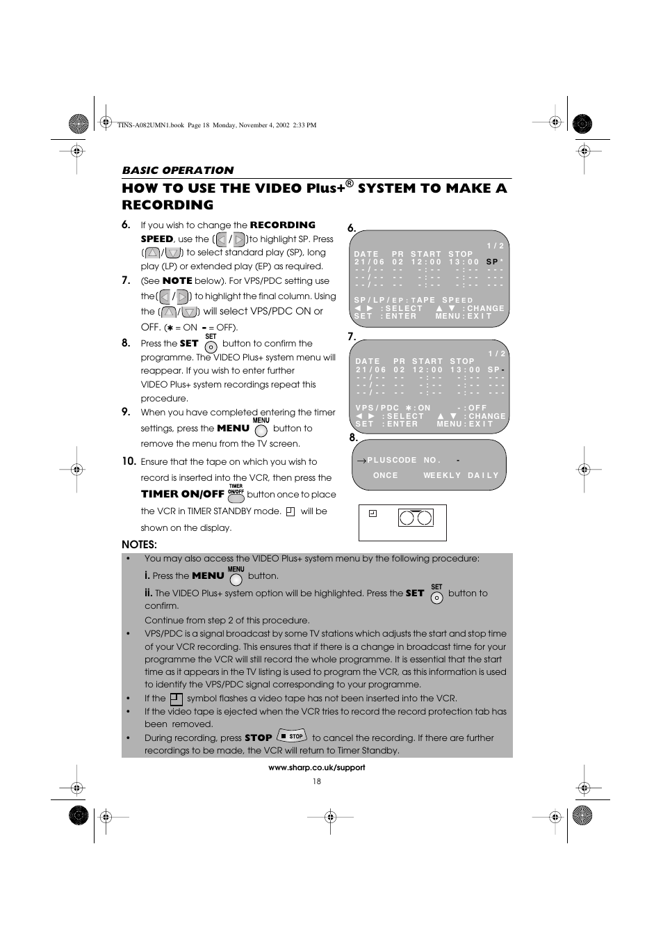 How to use the video plus, System to make a recording | Sharp VC-MH835HM User Manual | Page 20 / 54