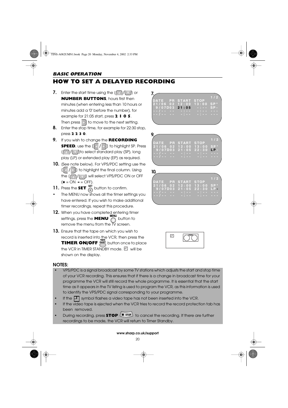 How to set a delayed recording | Sharp VC-MH835HM User Manual | Page 22 / 54