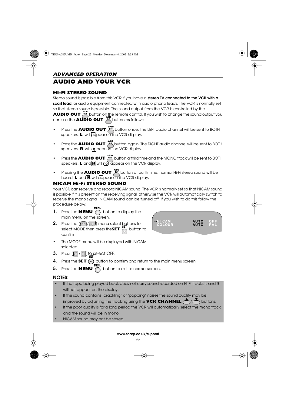 Audio and your vcr | Sharp VC-MH835HM User Manual | Page 24 / 54