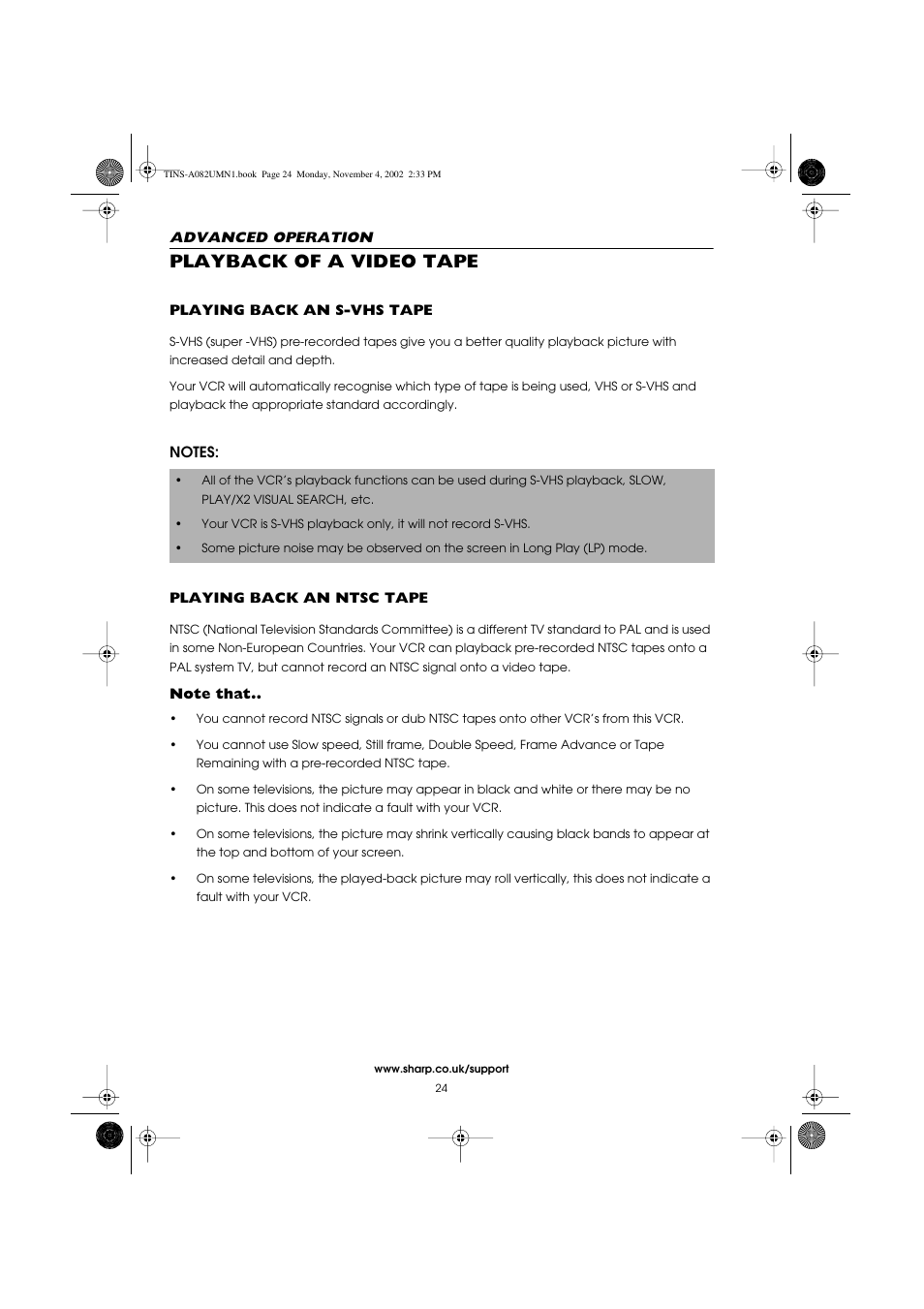 Playback of a video tape | Sharp VC-MH835HM User Manual | Page 26 / 54