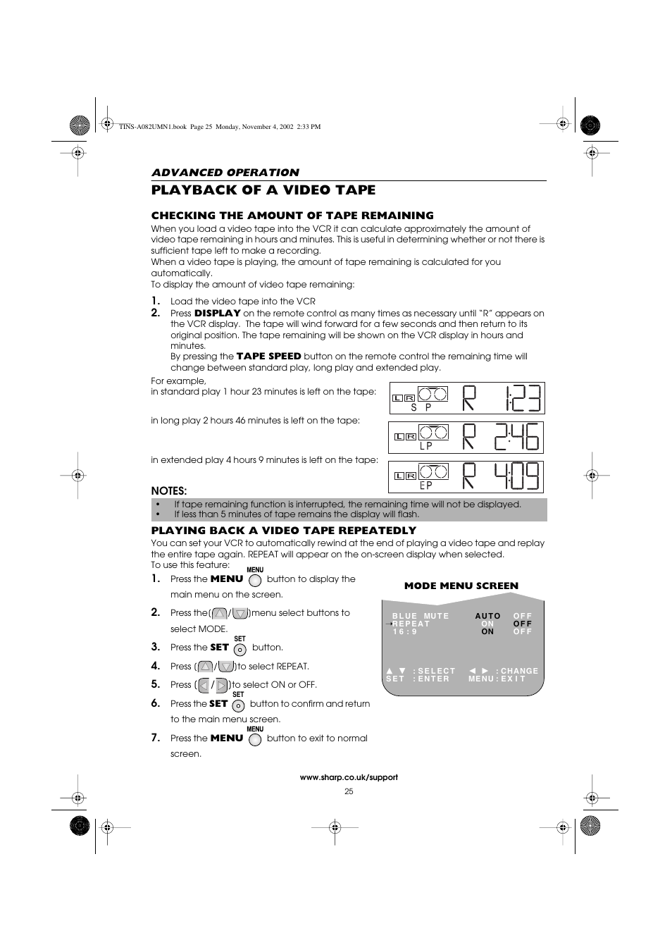 Playback of a video tape | Sharp VC-MH835HM User Manual | Page 27 / 54