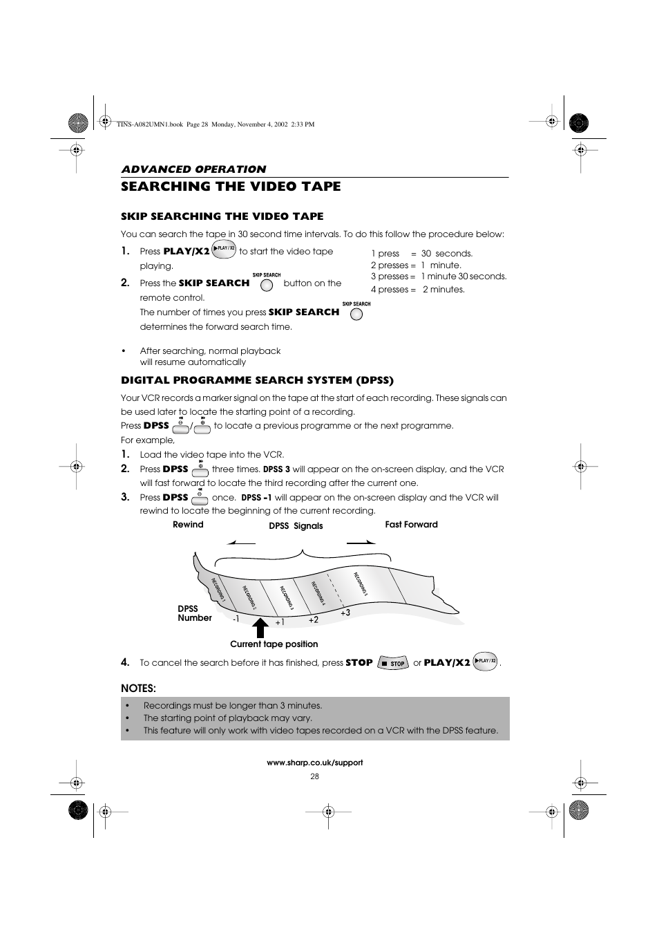 Searching the video tape | Sharp VC-MH835HM User Manual | Page 30 / 54