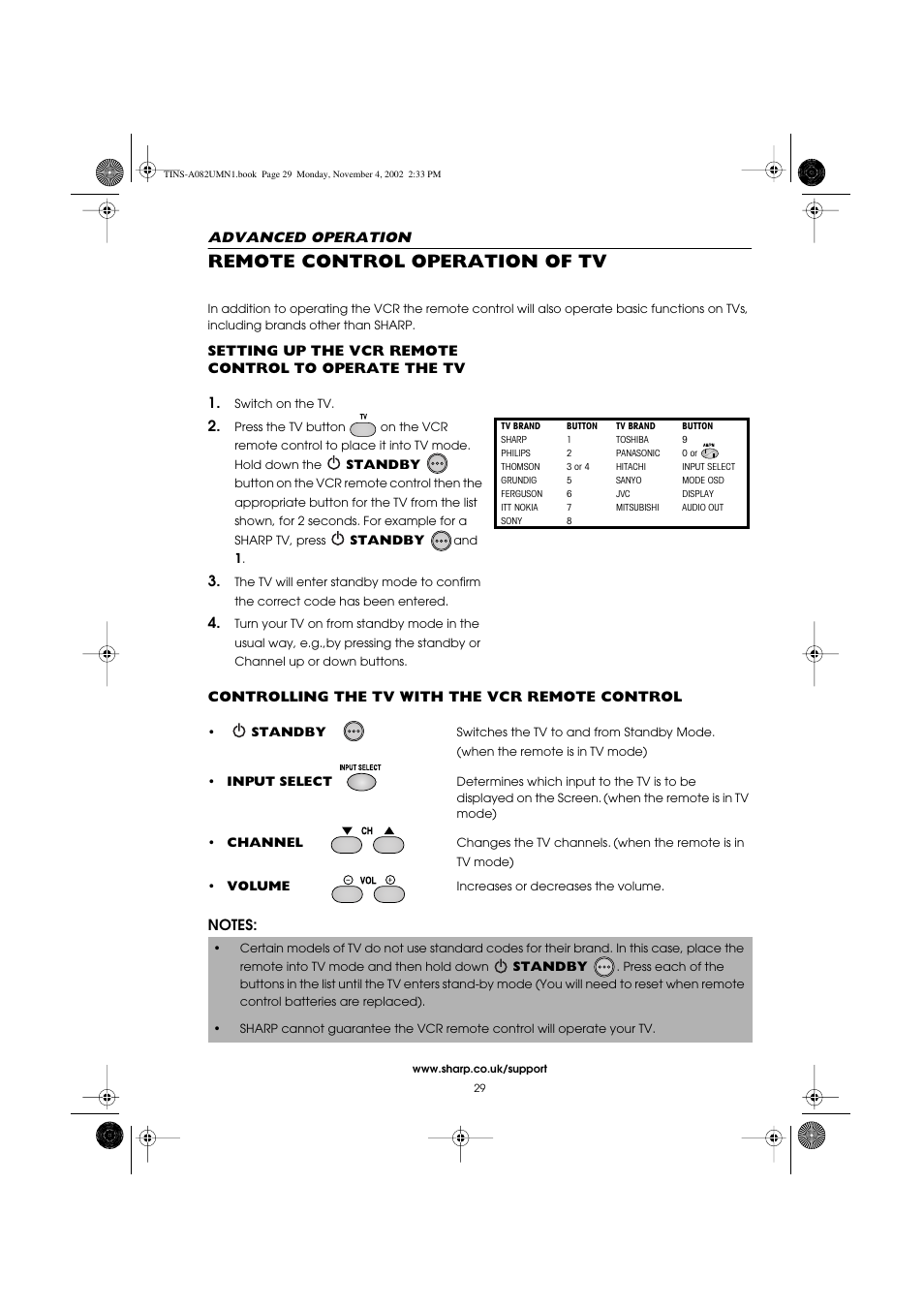 Remote control operation of tv | Sharp VC-MH835HM User Manual | Page 31 / 54