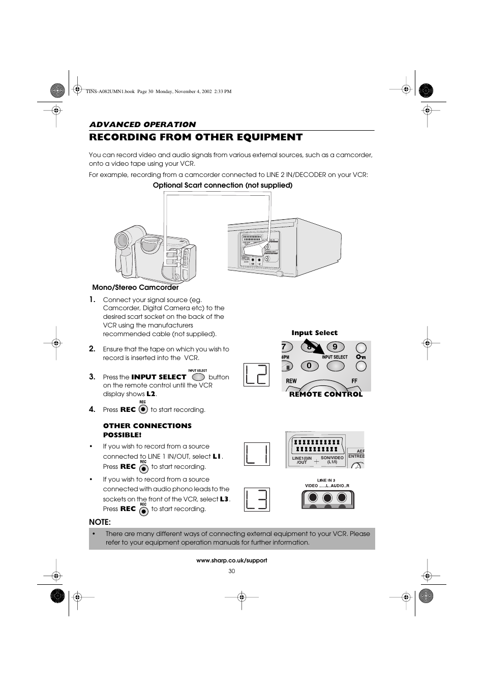 Recording from other equipment | Sharp VC-MH835HM User Manual | Page 32 / 54