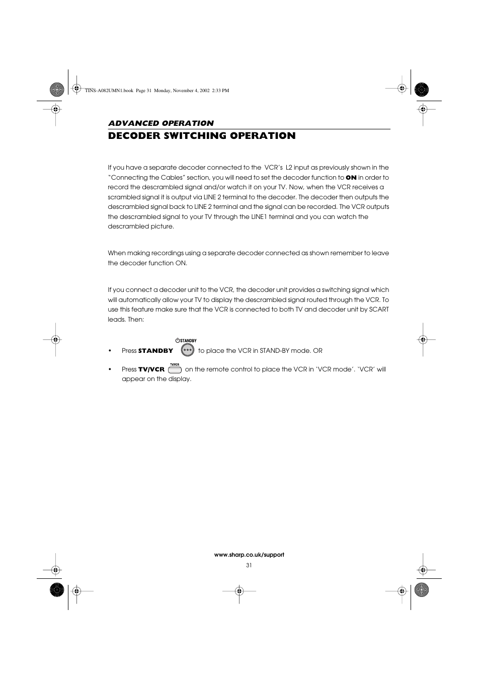 Decoder switching operation | Sharp VC-MH835HM User Manual | Page 33 / 54