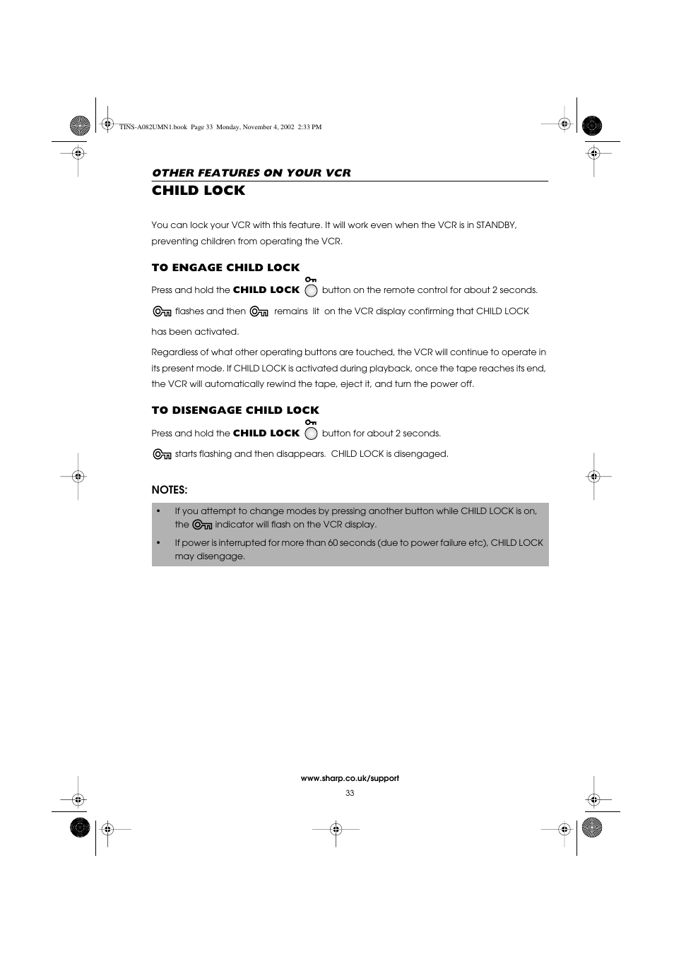 Child lock | Sharp VC-MH835HM User Manual | Page 35 / 54