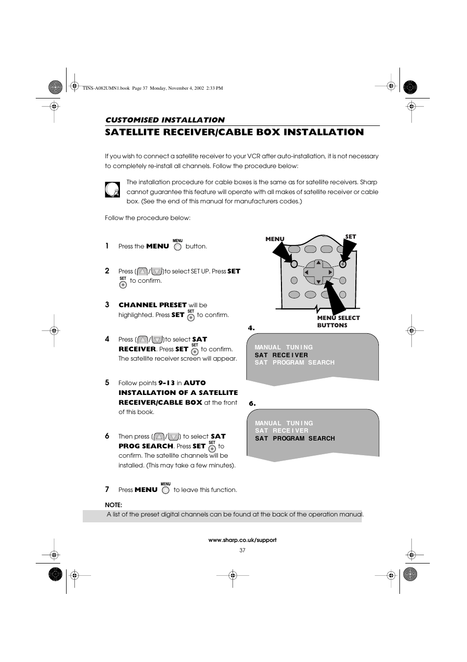 Satellite receiver/cable box installation | Sharp VC-MH835HM User Manual | Page 39 / 54